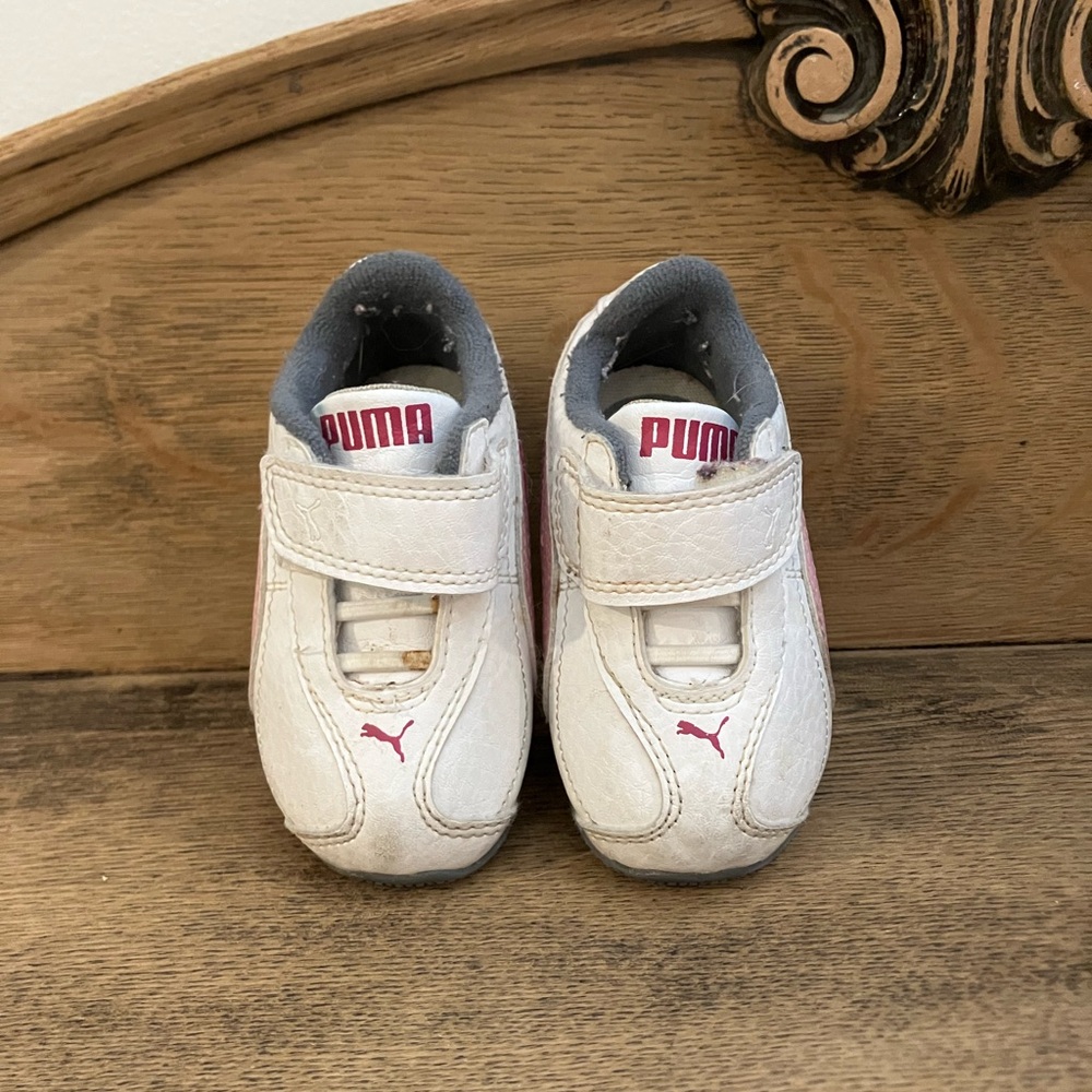 PUMA Kids White Sneakers with Pink Details